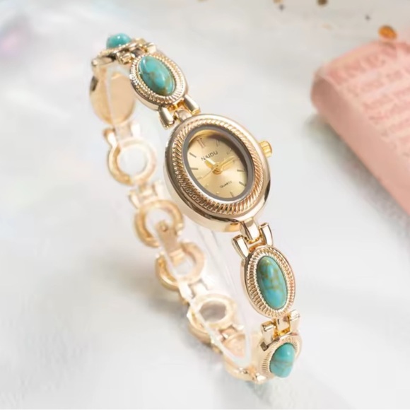 Vintage Blue Turquoise Oval Bracelet Watch main image 8